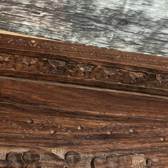 Vintage 1970’s Hand Carved Wooden Embossed Made In India Tray With Handles (ts) - Picture 6 of 9